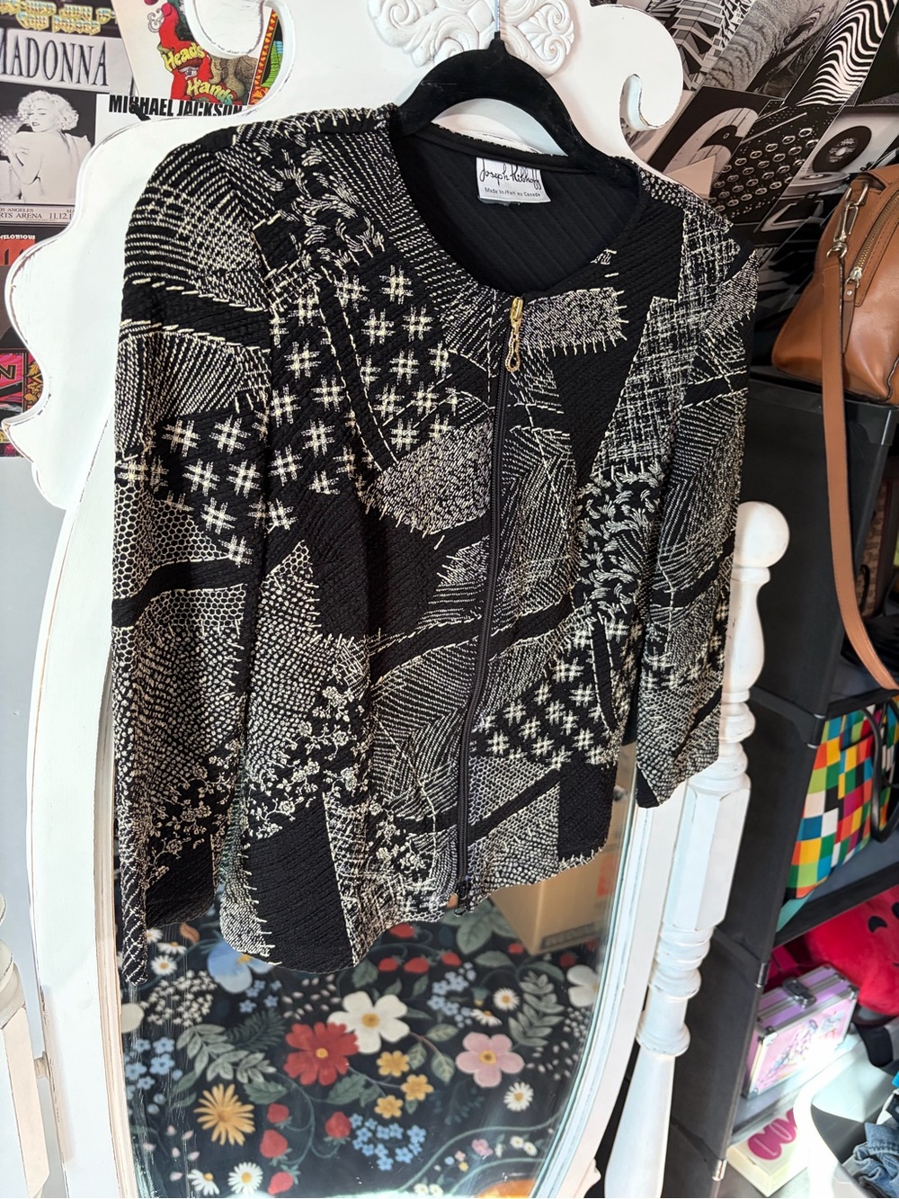 Joseph Ribkoff Black & Ivory Patterned Zip Jacket - Picture 8 of 9